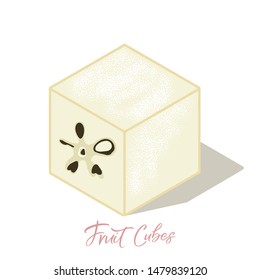 Isometric apple frut cubes with shadows. Colorful vector food illustration for healthy food cafe, restaurant, fruits and grocery market