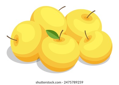 Isometric apples isolated on white background. Apples juicy fruits. Rich in fibre and antioxidants, they offer a sweet, refreshing taste and are versatile for eating raw, cooking, or juicing.