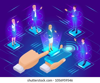 Isometric approval of the presidential candidate, election voting online, smartphone character installation. Excellent bright concept for animation.