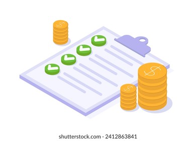 Isometric Approved credit bill, Payment approved concept. Vector illustration.