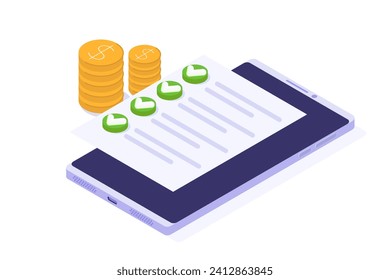 Isometric Approved credit bill, Payment approved concept. Vector illustration.