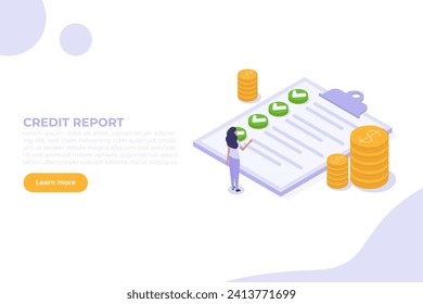 Isometric Approved credit bill, Payment approved concept. Vector illustration.