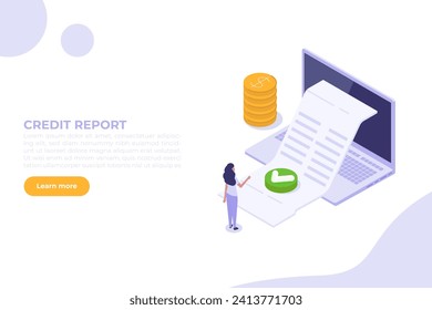 Isometric Approved credit bill, Payment approved concept. Vector illustration.