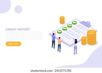 Isometric Approved credit bill, Payment approved concept. Vector illustration.