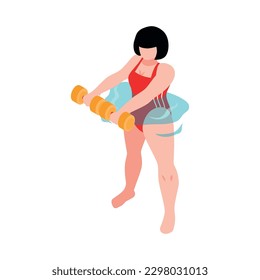 Isometrische Aqua-Aerobic-Komposition mit gesichtslosem Wasser-Spot für Menschen und Sportausrüstung, Vektorgrafik