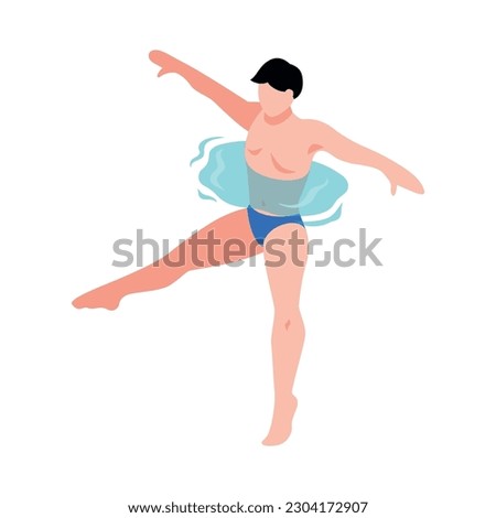 Isometric aqua aerobics composition with faceless human character water spot and sport equiment vector illustration