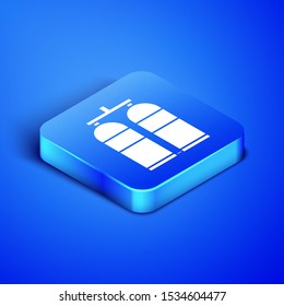 Isometric Aqualung icon isolated on blue background. Oxygen tank for diver. Diving equipment. Extreme sport. Diving underwater equipment. Blue square button. Vector Illustration
