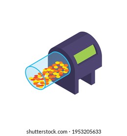 Isometric aquarium composition with isolated image of feeder appliance on blank background vector illustration