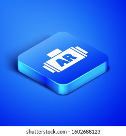 Isometric Ar, augmented reality icon isolated on blue background. Blue square button. Vector Illustration