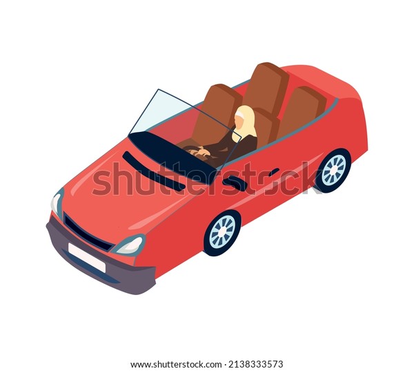Isometric\
arab family composition with view of muslim woman driving cabrio\
car on blank background vector\
illustration