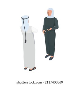 Isometric arab people icon with man and woman talking 3d isolated vector illustration