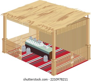 isometric Arabic traditional booth with vegetable stand