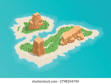 Isometric Archipelago Vector Illustration with Tropical Islands and Cliffs