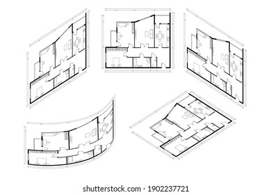 Isometric Architect Blueprint Vector Plan Home  Blueprint House Plan Drawing  Professional Architectural Illustration Sketch Home 