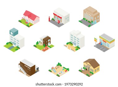 isometric architecture illustration for map or icon