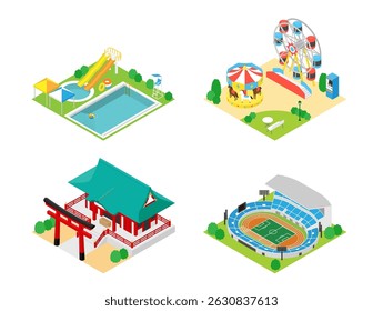isometric architecture illustration for map or icon
