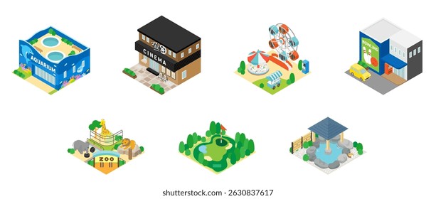 ilustração de arquitetura isométrica para mapa ou ícone