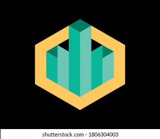 isometric Architecture logo design concept hexagonal building
