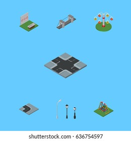 Isometric Architecture Set Of Aiming Game, Swing Attraction, Intersection And Other Vector Objects. Also Includes Suspension, Game, Swing Elements.