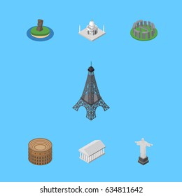 Isometric Architecture Set Of Athens, Rio, India Mosque And Other Vector Objects. Also Includes Athens, Redeemer, Museum Elements.