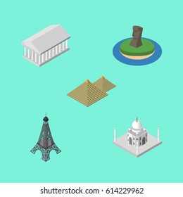 Isometric Architecture Set Of Chile, Paris, Athens And Other Vector Objects. Also Includes Chile, Paris, Museum Elements.