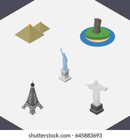Isometric Architecture Set Of New York, Egypt, Paris And Other Vector Objects. Also Includes Tower, Liberty, America Elements.