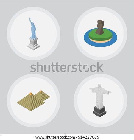 Isometric Architecture Set Of New York, Egypt, Rio And Other Vector Objects. Also Includes Redeemer, Attraction, Christ Elements.