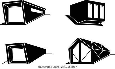 Isometric architecture and tiny house style. Render 3d vector design illustration of modern building and home cabin