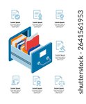 An isometric archive box for storing documents. A place for storing folders containing documents. Vector illustration stock.