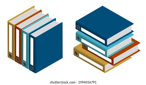 isometric archive with documents. Storage of accounting, financial and personal documents in archive. Stack of folders. Realistic 3D vector