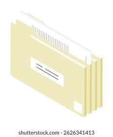 Arquivo isométrico de pastas com documentos e arquivos. Conservação dos registros contabilísticos e de pessoal. Vetor de vista aérea isolado em fundo branco