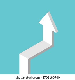 Isometric arrow with horizontal level and going vertical. Stage, stagnation, growth, crisis and phase concept. Flat design. EPS 8 vector illustration, no transparency, no gradients