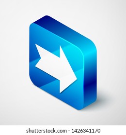 Isometric Arrow icon isolated on white background. Direction Arrowhead symbol. Navigation pointer sign. Blue square button. Vector Illustration