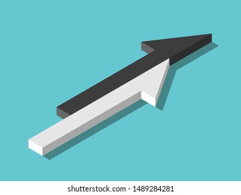 Isometric Arrow Made From Two White, Black Uncoordinated Halves. Discord, Confusion, Mistiming, Lag, Inner Competition Concept. Flat Design. EPS 8 Vector Illustration, No Transparency, No Gradients