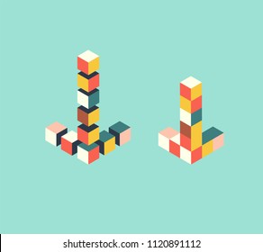 Isometric arrow pointers, toy puzzle, cursor mark cubes form, vector illustration