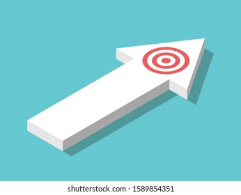Isometric arrow shape with target on it on turquoise blue. Focus, concentration, determination, progress and ambition concept. Flat design. EPS 8 vector illustration, no transparency, no gradients