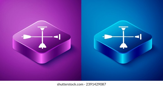 Isometric Arrow with sucker tip icon isolated on blue and purple background. Square button. Vector
