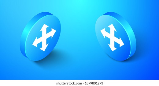 Isometric Arrows in four directions icon isolated on blue background. Blue circle button. Vector.