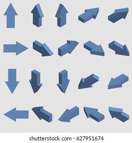 Isometric arrows. Set of 3d pointers. Vector illustration.