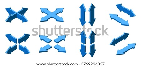 Isometric arrows. Set of 3d arrows. Pointers for infographics and design. Direction concept. Vector illustration