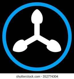 Isometric Arrows vector icon. Style is bicolor flat circled symbol, blue and white colors, rounded angles, black background.