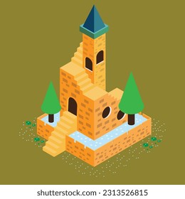 Isometric Art, House with trees. 