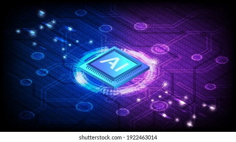 Isometric Artificial Intelligence, Ai Analysis With Processor Chip