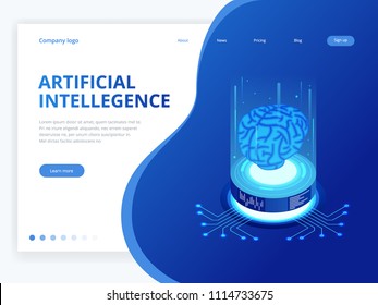 Isometric artificial intelligence business concept. Technology and engineering concept, data connection pc smartphone future technology.