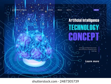 Isometric artificial intelligence business concept. Technological and engineering concept, technology of the future. Brain control center. Landing page Isometric