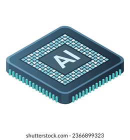 Isometric artificial intelligence chip concept. Artificial intelligence concept. Futuristic microchip processor. Vector illustration