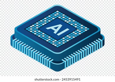 Isometric artificial intelligence chip concept. Artificial intelligence concept. Futuristic microchip processor. Vector illustration