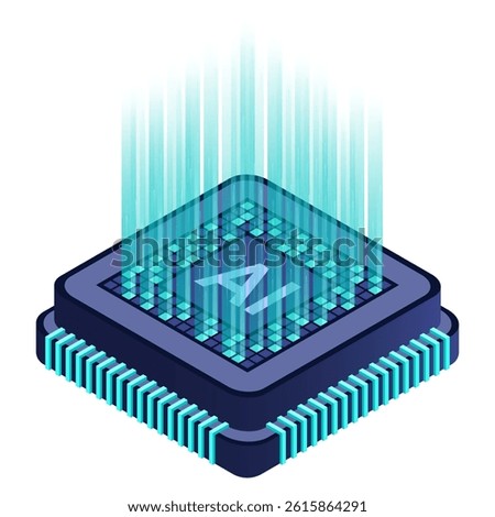 Isometric artificial intelligence chip concept. Artificial intelligence concept. Futuristic microchip processor. Isometric technology