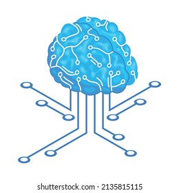 Isometric Artificial Intelligence Composition With Isolated Image Of Human Brain With Electronic Circuitry Vector Illustration