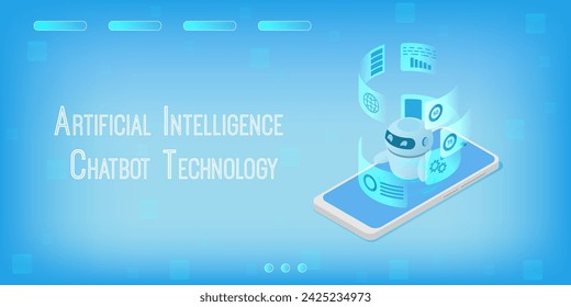Isometric artificial intelligence. Digital brain neural network, artificial intelligence servers and robot technology, bot artificial intelligence and intelligent robotic building. Set of isolated vec